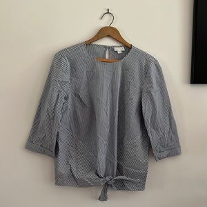 J. JILL Blue & White Striped Cotton Blend Tie Front 3/4 Sleeve Top (Size S)